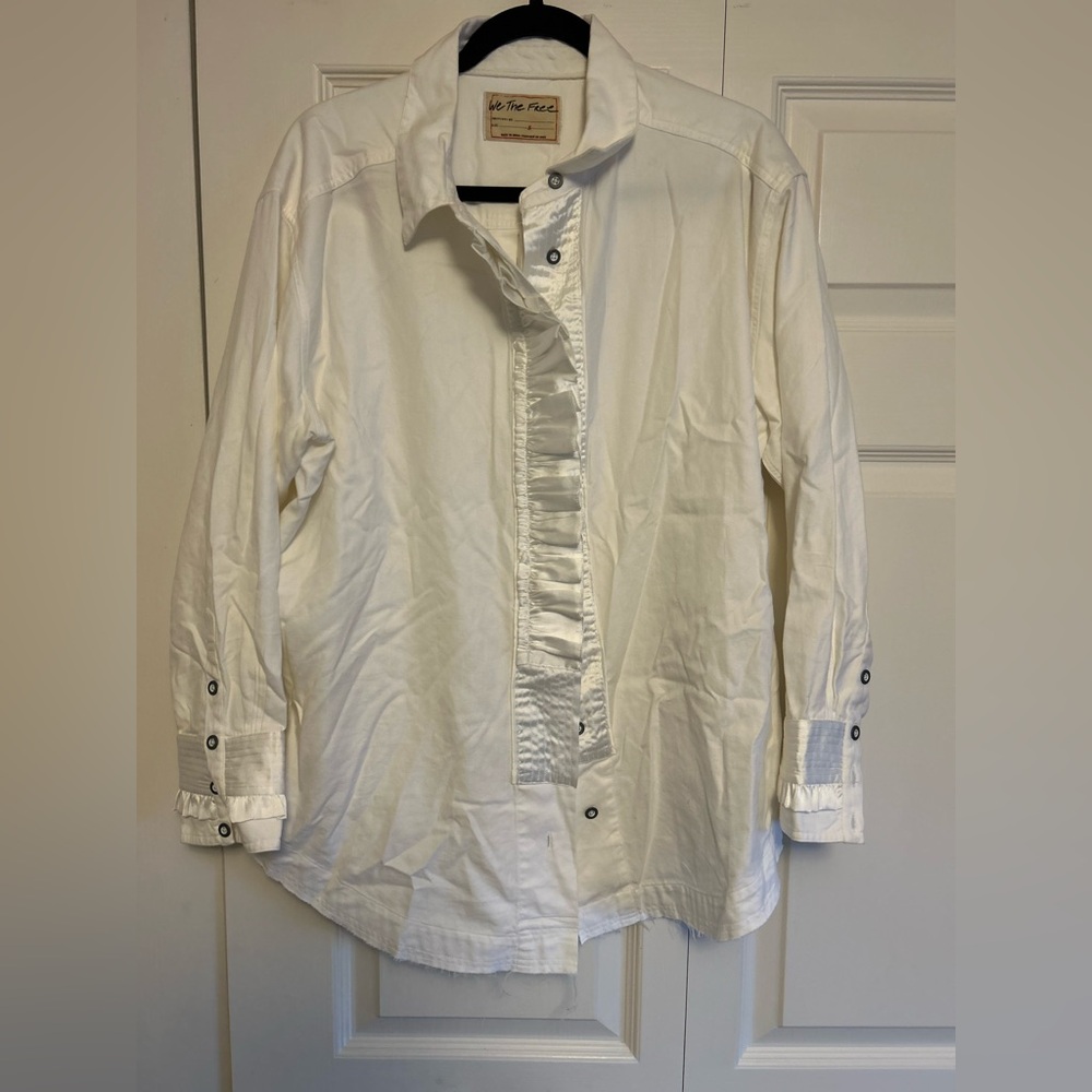 We The Free Cream Ruffle-Front Button Shirt